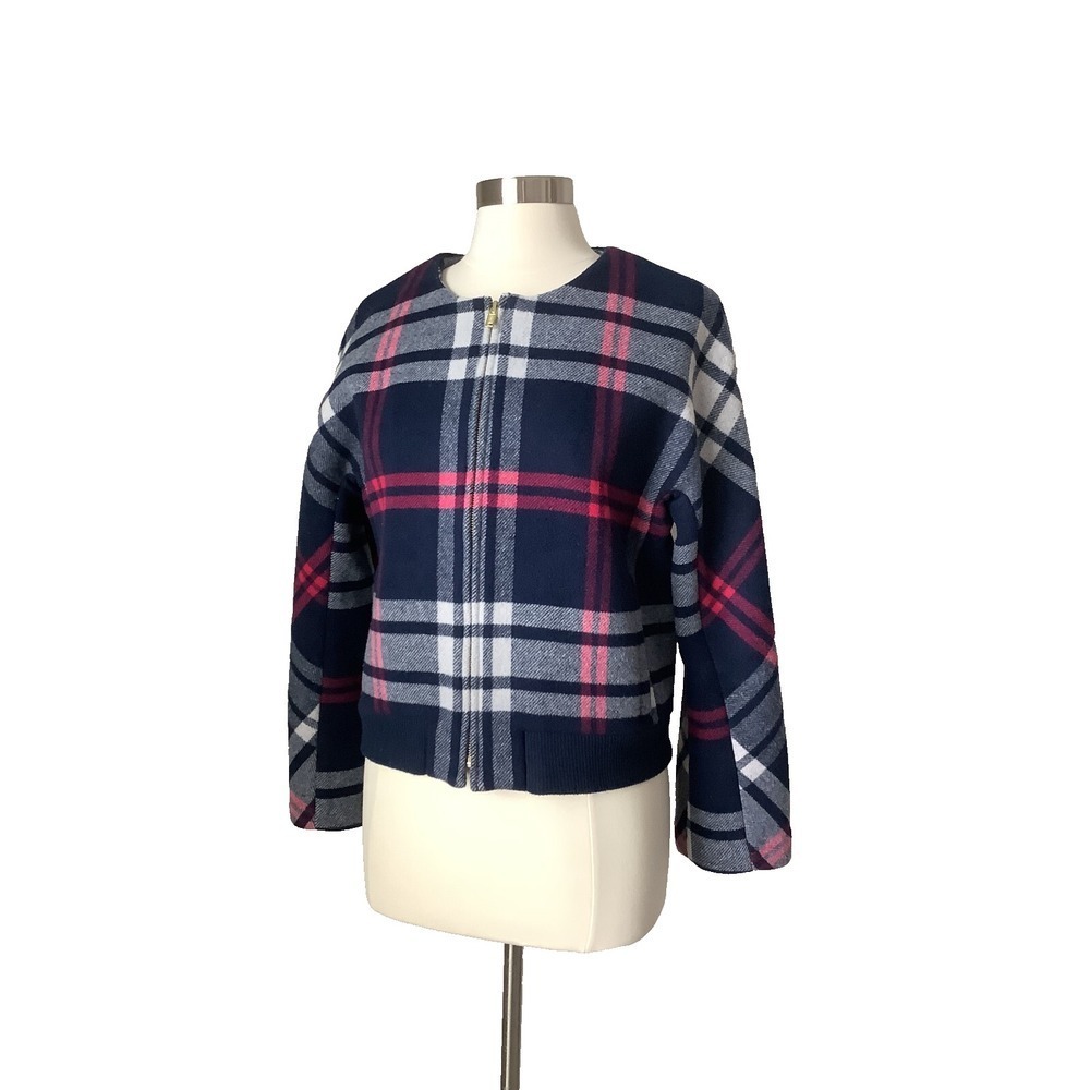 J.Crew Women Jacket Blue Plaid Wool Bomber Jacket Size Medium MSRP $148 - Picture 2 of 15